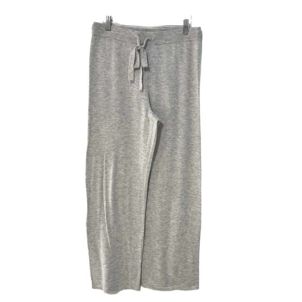 Cashmere Blend Knit Pants Womens S Gray Wide Leg Relaxed Drawstring Luxurious